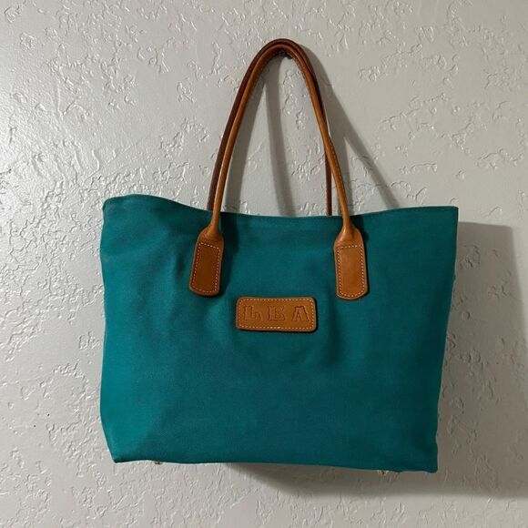 Blake Jones Designs Tote Should Bag Teal Canvas Leather Strap - Picture 2 of 11